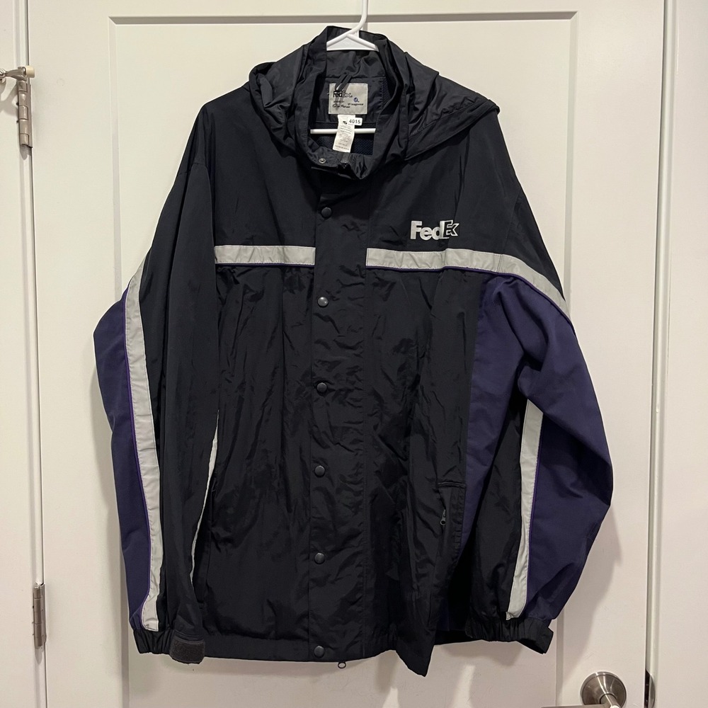 FedEx Stan Herman VF Imagewear Hooded Rain Jacket Navy Black XL FD3306